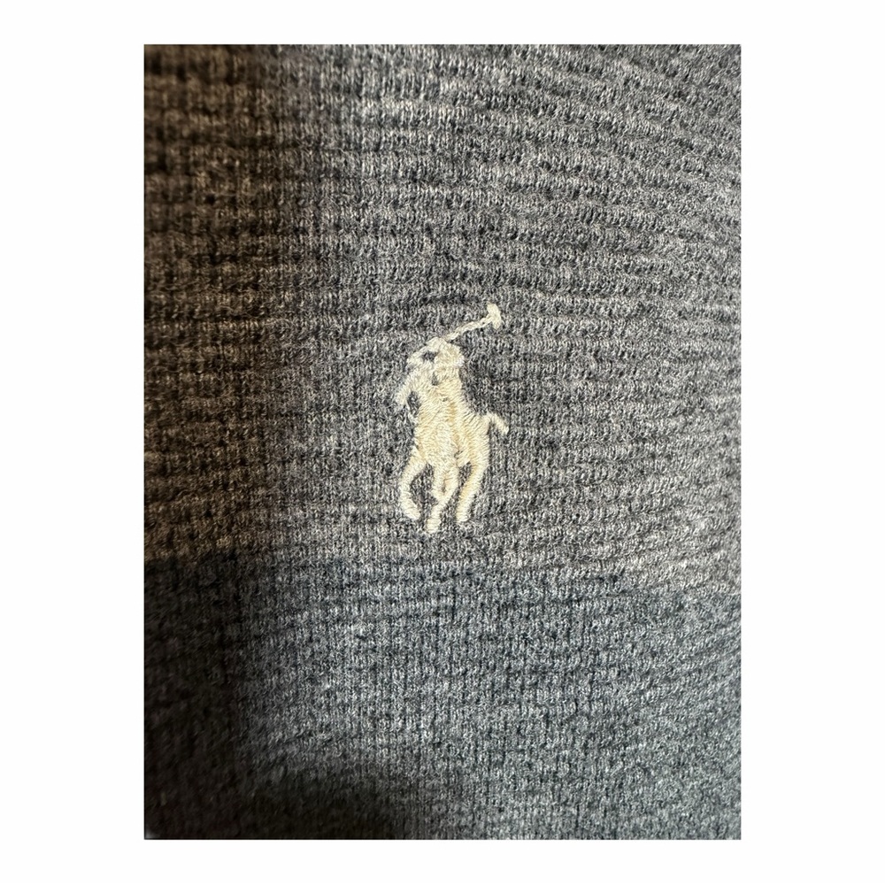 Polo Ralph Lauren Shirt Mens L Gray Waffle Knit Thermal Long Sleeve Preppy - Picture 4 of 6